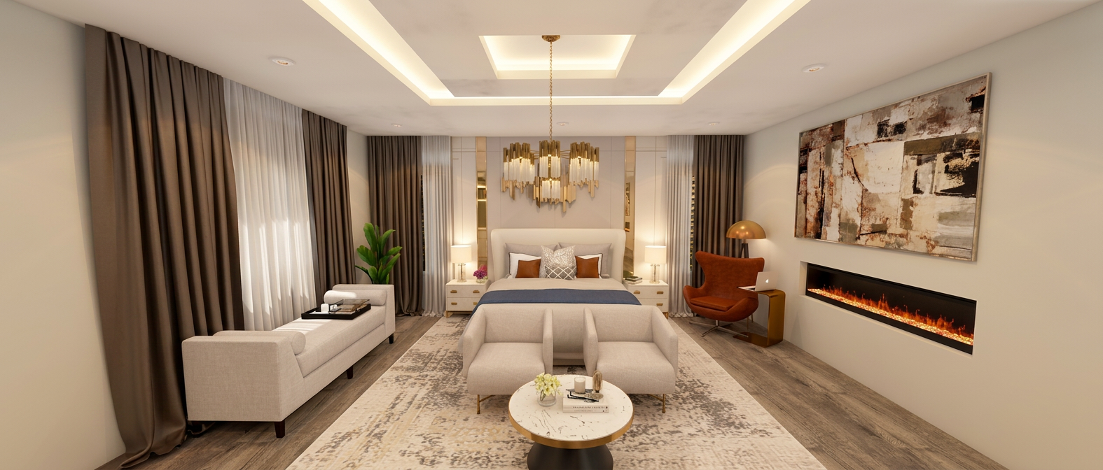 Master suite with modern lighting
